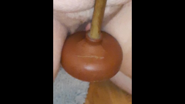 Fat FTM Trans Guy Ass Fucking, Sucking, Humping Toilet Plunger - Anal Insertion by Nasty Slut Pig