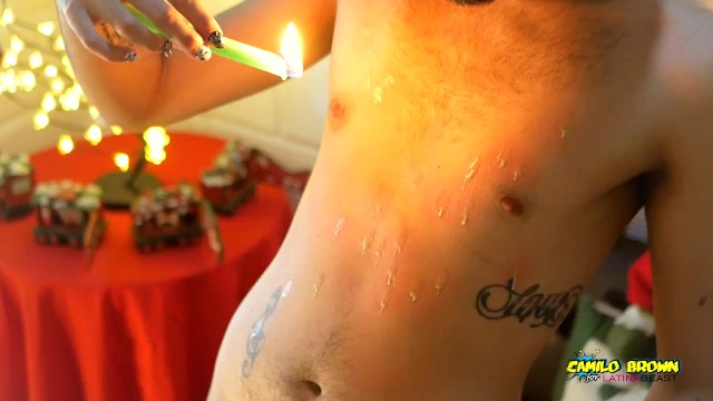 Uncut Latino In Colorful Christmas Wax Play With Carols In The Back
