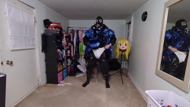 PVC layered maid Cosplay and Gasmask Breathplay Tube in Suit