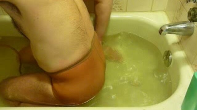 pooping in tan pantyhose in bathtub