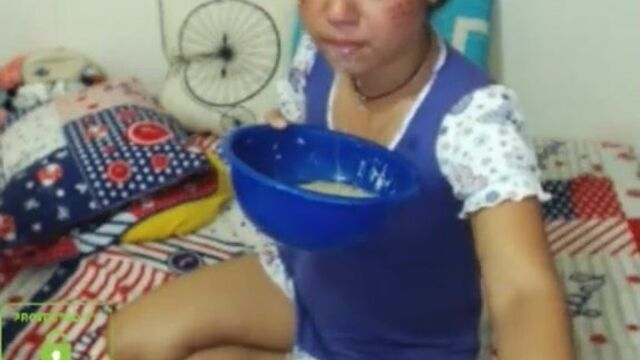 cute skype whore drinks puke and blows bubbles 1